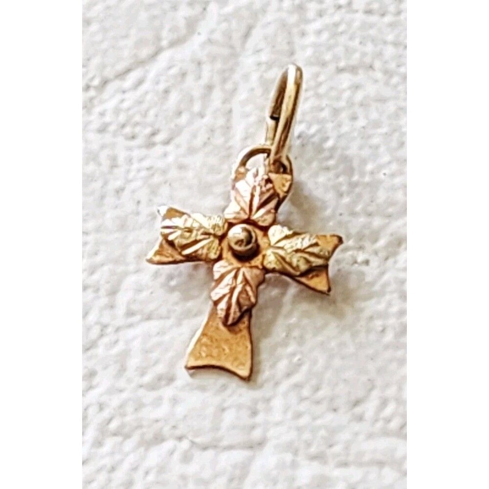 10k Black Hills Gold Cross Flower Design Pendant Charm